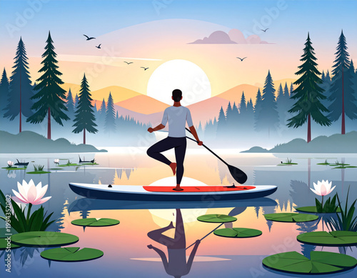 Lakeside Paddleboard Sunrise