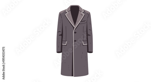Classic Overcoat Isolated on White Background, Fashionable Winter Apparel