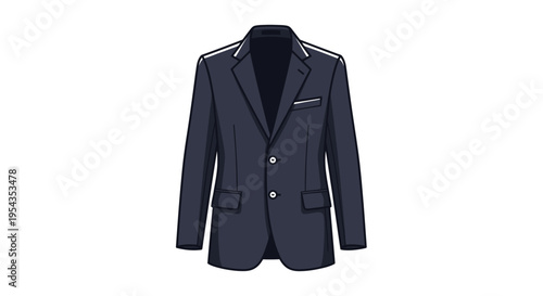 Classic Navy Blue Blazer Hanging on Hanger, Formal Business Attire
