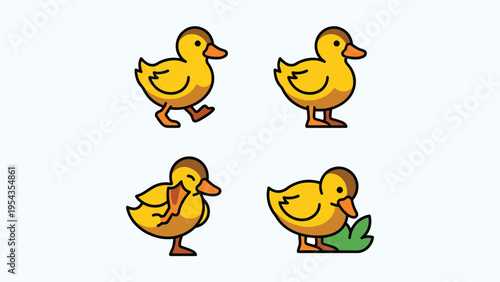 Cute Yellow Ducklings Vector Illustration Set with Various Poses