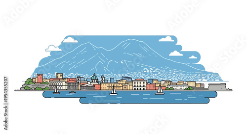 Colorful City Skyline Over Water.