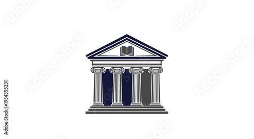 Classical Building with Open Book Symbol - Education and Knowledge Concept