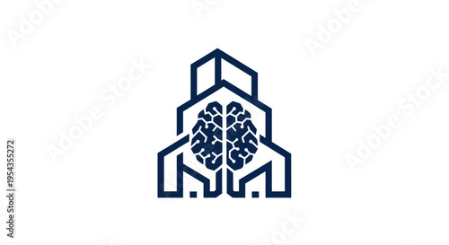 Brain Inside Building Structure, Conceptual Illustration of Intelligence