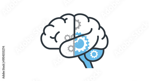 Brain Function Concept with Gears and Cognitive Process Illustration