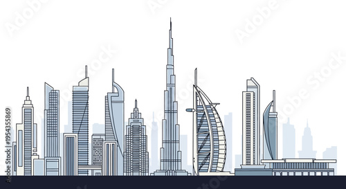 Dubai City Skyline with Skyscrapers.