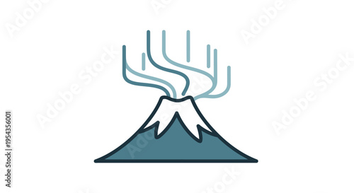 Erupting Volcano Mountain Landscape Icon.
