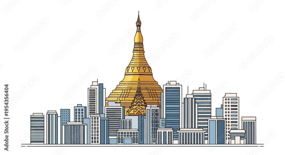 Obraz premium Golden Stupa in Cityscape View.