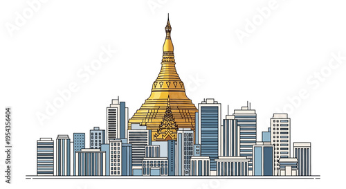 Golden Stupa in Cityscape View.