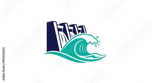 Coastal Cityscape with Wave Crest - Modern Architectural Illustration