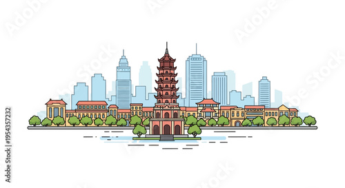 Illustration of a pagoda tower.