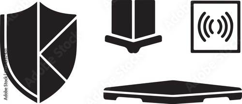 Minimalist corporate set featuring briefcase, graphs, and target