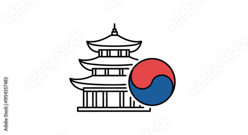 Korean pagoda with yin yang symbol.