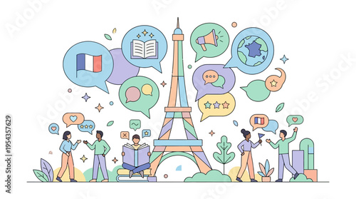 People talking and learning languages in Paris.