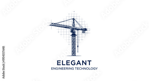 Construction Blueprint with Tower Crane - Engineering Design Concept