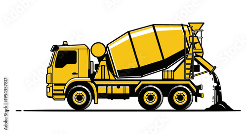Concrete Mixer Truck Pouring Cement - Construction Vehicle in Action