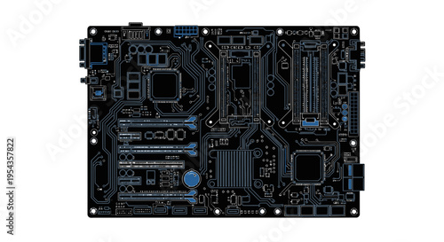 Computer Motherboard Circuitry - Detailed Electronic Component Layout