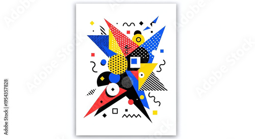 Wallpaper Mural Dynamic Abstract Memphis Style Composition with Geometric Shapes and Primary Colors Torontodigital.ca