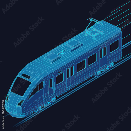 Blue 3D Model of Modern Train.
