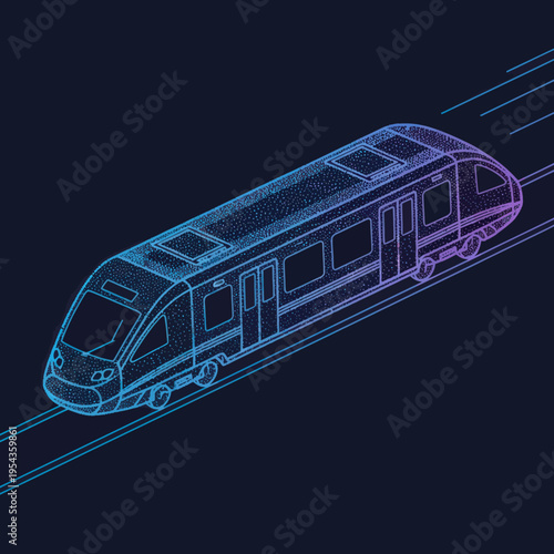 Modern Train with Neon Lights Moving Fast.