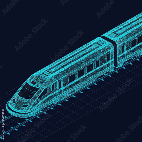 Modern Train Wireframe Design on Tracks.