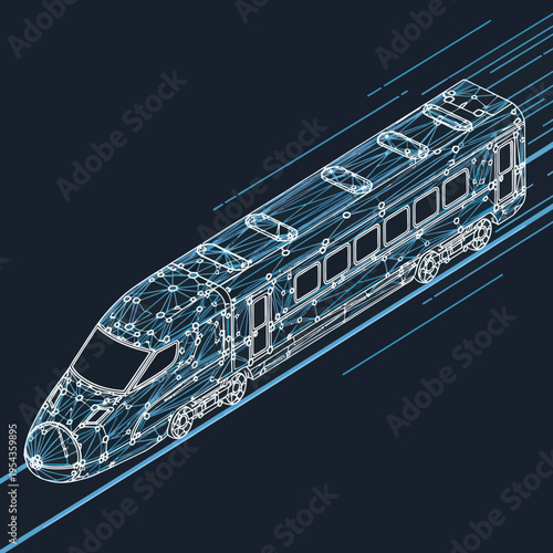Transparent Train Model with Blue Lines.