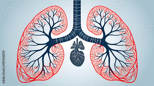 Abstract Lungs with red human bronchial tree structure. Lungs anatomy,left and right bronchus, bronchioles,Medicine cure tuberculosis, pneumonia, asthma. Abstract health care medical concept.