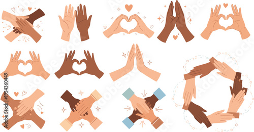 Bild auf Leinwand Diverse Hands Forming Heart Shapes in Various Poses and Positions for Unity, Lov
