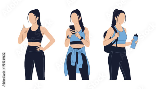 A fit woman in various athletic poses with different accessories and outfits