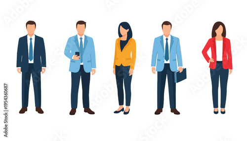 Business people illustration set in modern formal attire standing