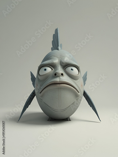 Minimal surreal animation of a fish staring forward with brief blink and frozen expression, symbolizing awkward silence and social discomfort.