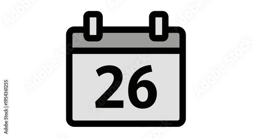 Calendar Icon with Number Twenty Six.