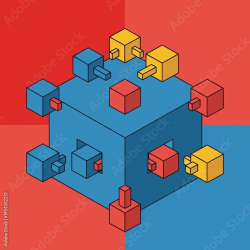 Colorful 3D Cubes and Blocks Arrangement.