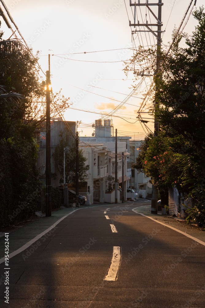 Naklejka premium 夕暮れの住宅街の坂道