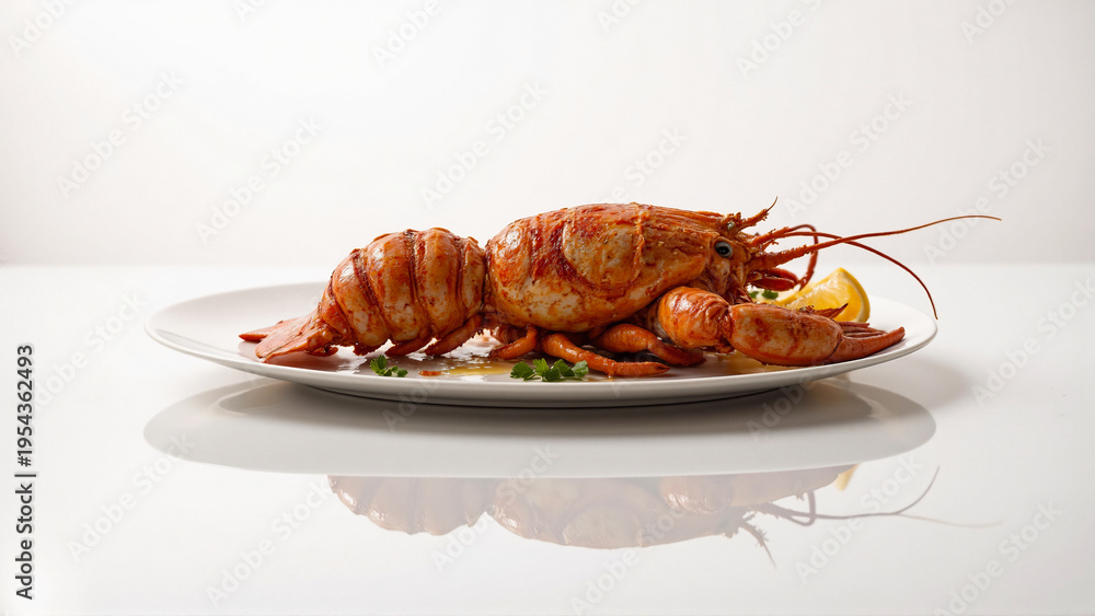 custom made wallpaper toronto digitalRed Baked Lobster Served on a White Plate with Lemon Wedge
