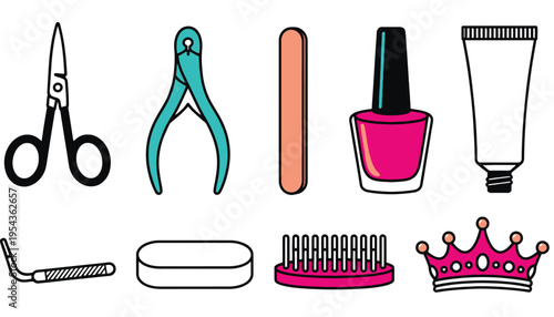 Nail care vector illustration set with various beauty tools and accessories