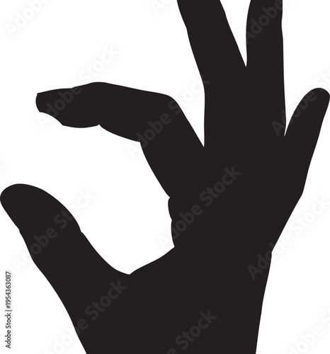Black silhouette of fingers holding a white coin isolated on transparent background
