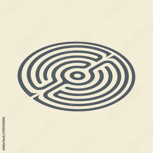 Simple Black Labyrinth on Beige Background.