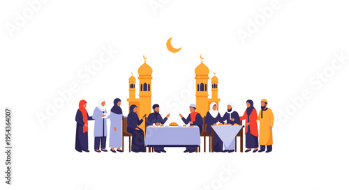 Ramadan kareem illustration with people breaking fast