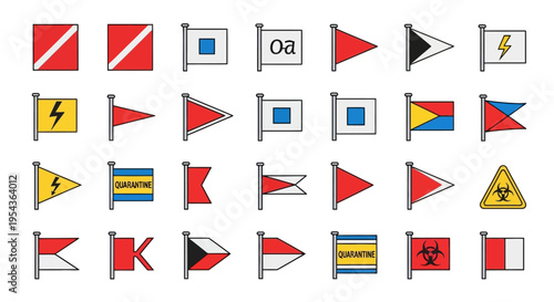 Collection of signal flags alphabet letters.