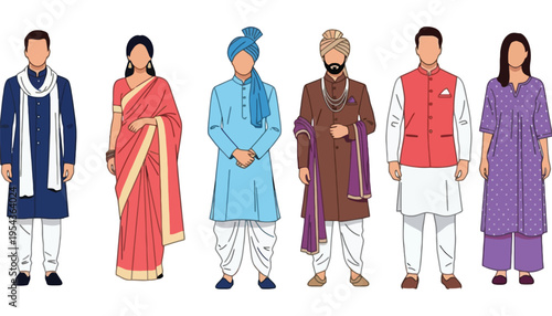 Traditional Indian people wearing cultural clothing and standing together