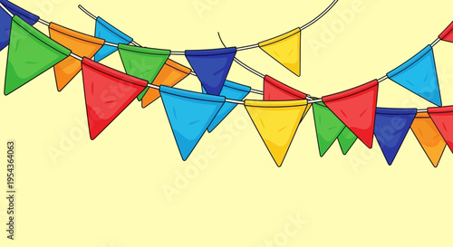 Colorful triangular party flags decoration.