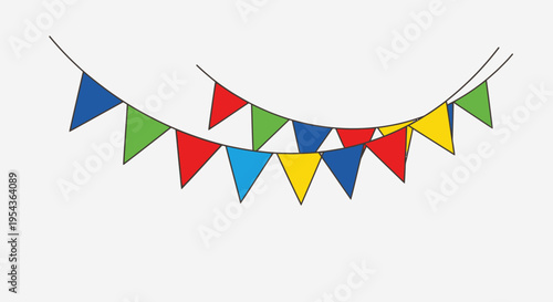 Colorful triangular party flags hanging.