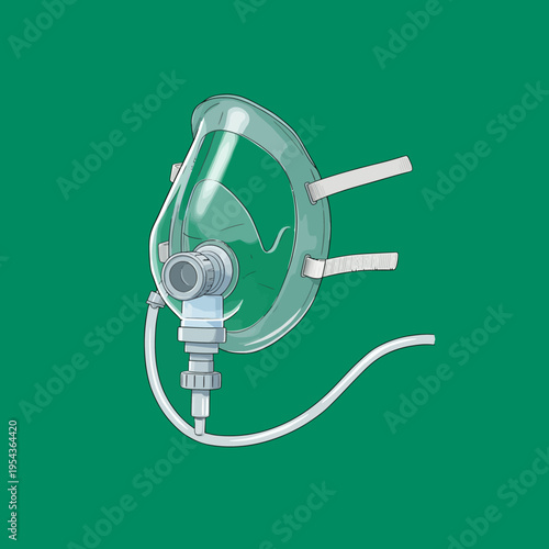 Oxygen Mask on Green Background.
