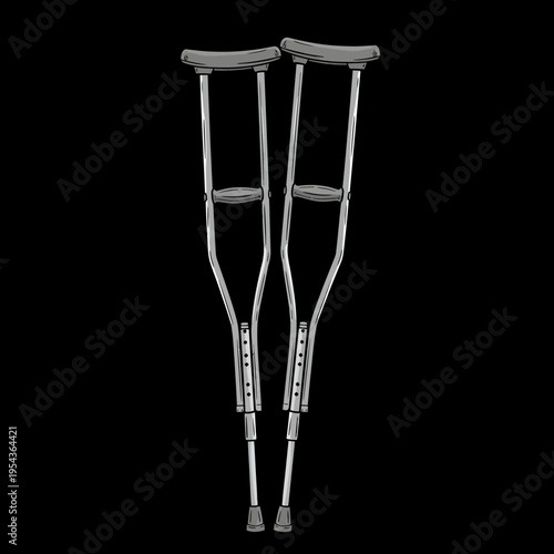 Pair of Metal Crutches with Adjustable Height.