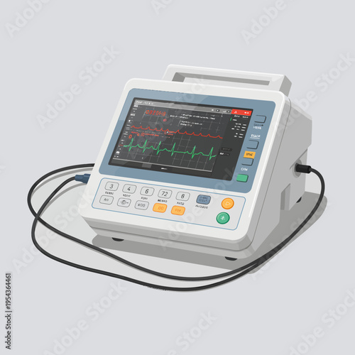 Portable ECG Monitor with Screen and Cables.