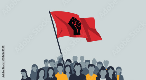 People protesting with raised fist flag 1.