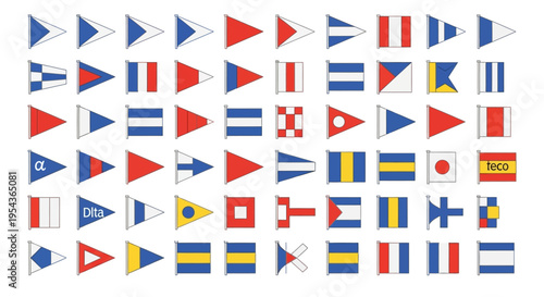 Nautical flags in various colors.