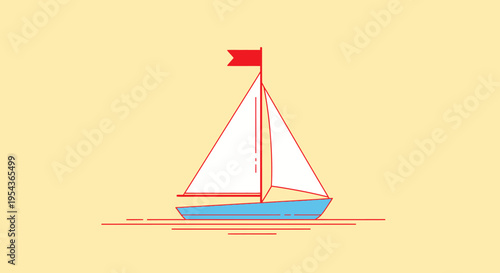 Sailing Boat With Red Flag.