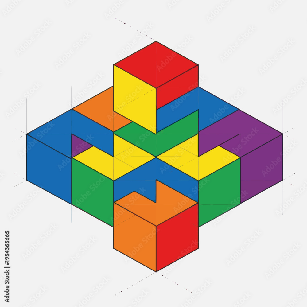 Obraz premium Colorful 3D Geometric Shapes Interconnected Blocks.