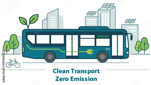 Electric Bus with Green Leaves and Charging Symbol.